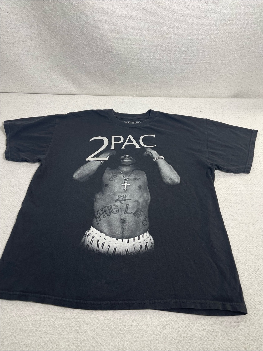 2PAC Men's Hip Hop Graphic Print Crewneck T-Shirt Black XL Cotton.SKU#0582